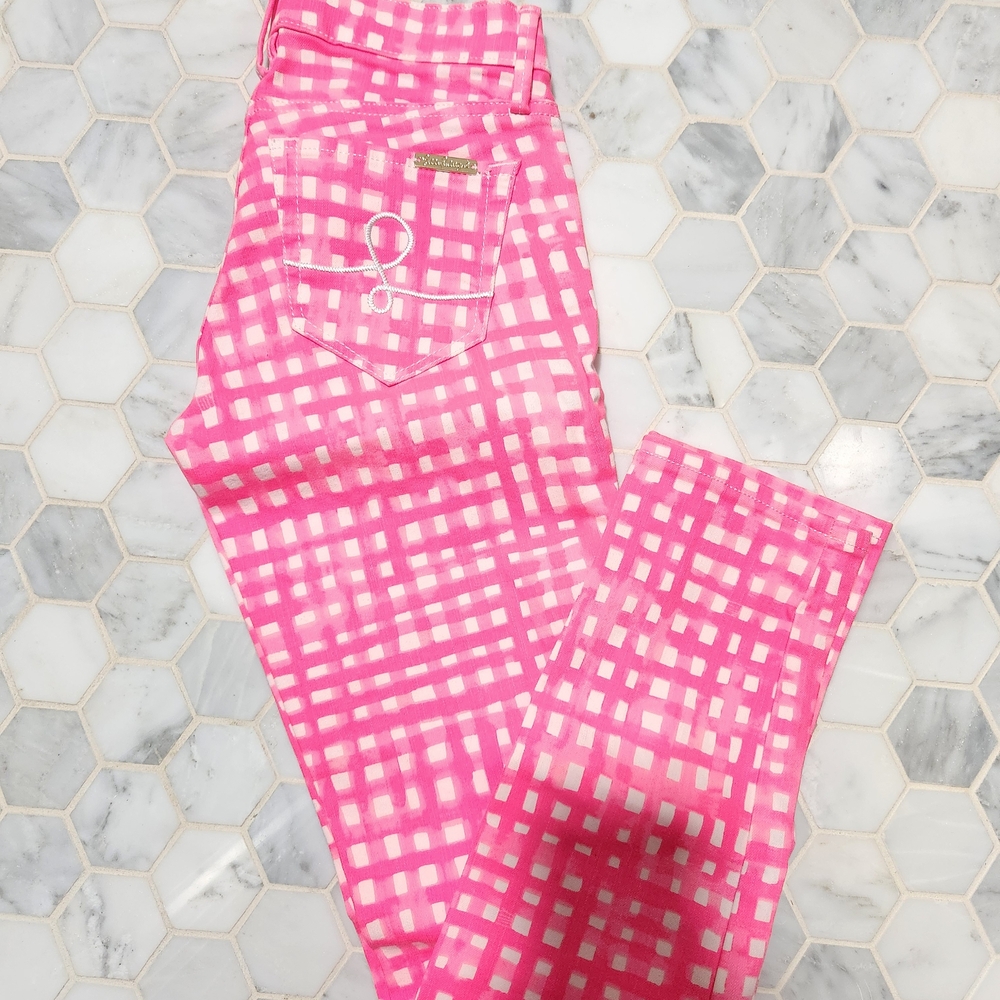 Lilly Pulitzer Pink Gingham Skinny Jeans Size 00